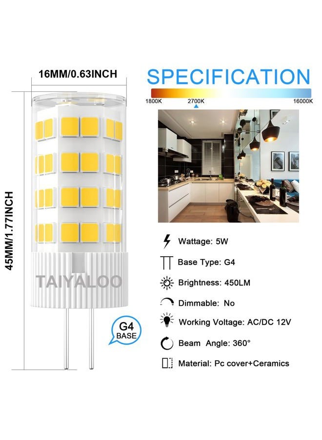 TAIYALOO G4 LED Bulbs, 5W Bi-Pin G4 Base LED Bulb Equivalent to 40W T3 JC Type G4 Halogen Bulb 40W, Not-Dimmable AC/DC 12V G4 Bulb, 360°Beam Angle Warm White 3000K G4 Light Bulb (6 Pack) - Image 3