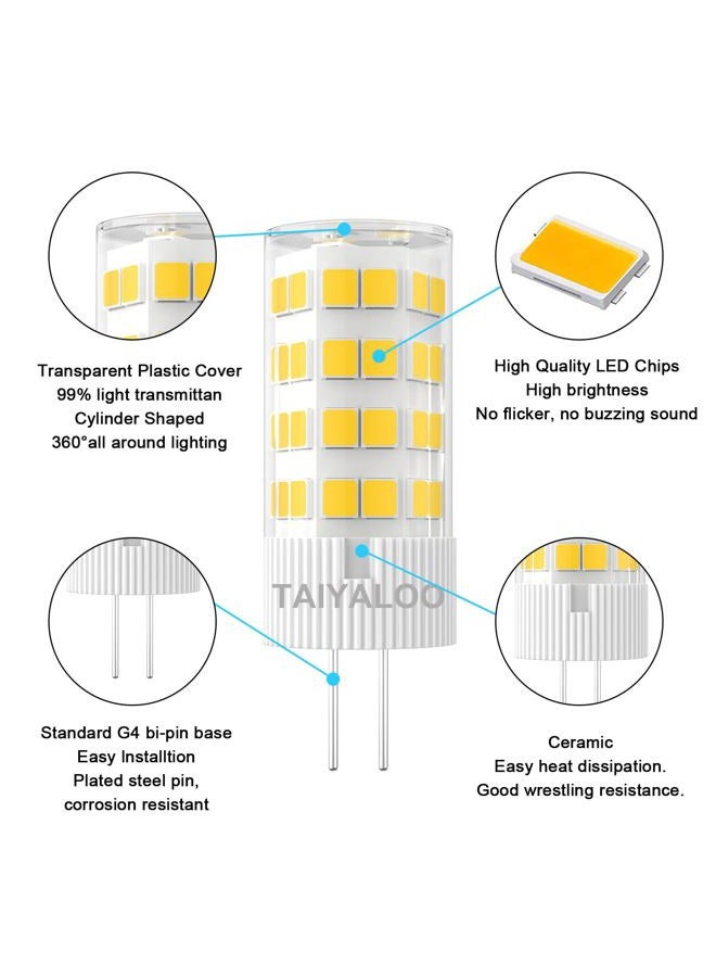 TAIYALOO G4 LED Bulbs, 5W Bi-Pin G4 Base LED Bulb Equivalent to 40W T3 JC Type G4 Halogen Bulb 40W, Not-Dimmable AC/DC 12V G4 Bulb, 360°Beam Angle Warm White 3000K G4 Light Bulb (6 Pack) - Image 5