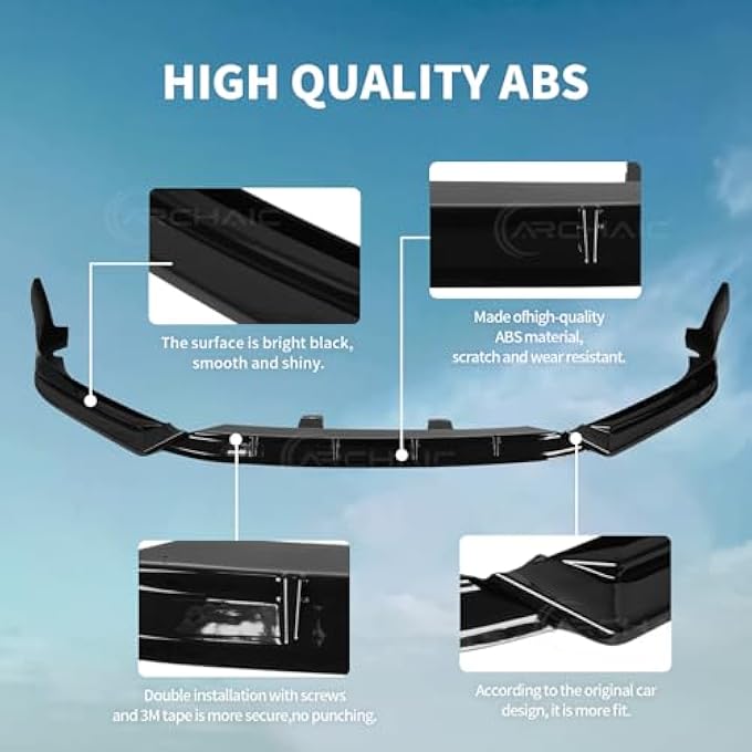 Archaic Front Bumper Lip Compatible with 2018-2020 Honda Accord, JDM Style 3Pcs Air Dam Spoiler Splitter Fit for SE/EX-L/LX/Touring, Splitter Under Chin Body Kit Lower Spoiler. - Image 4