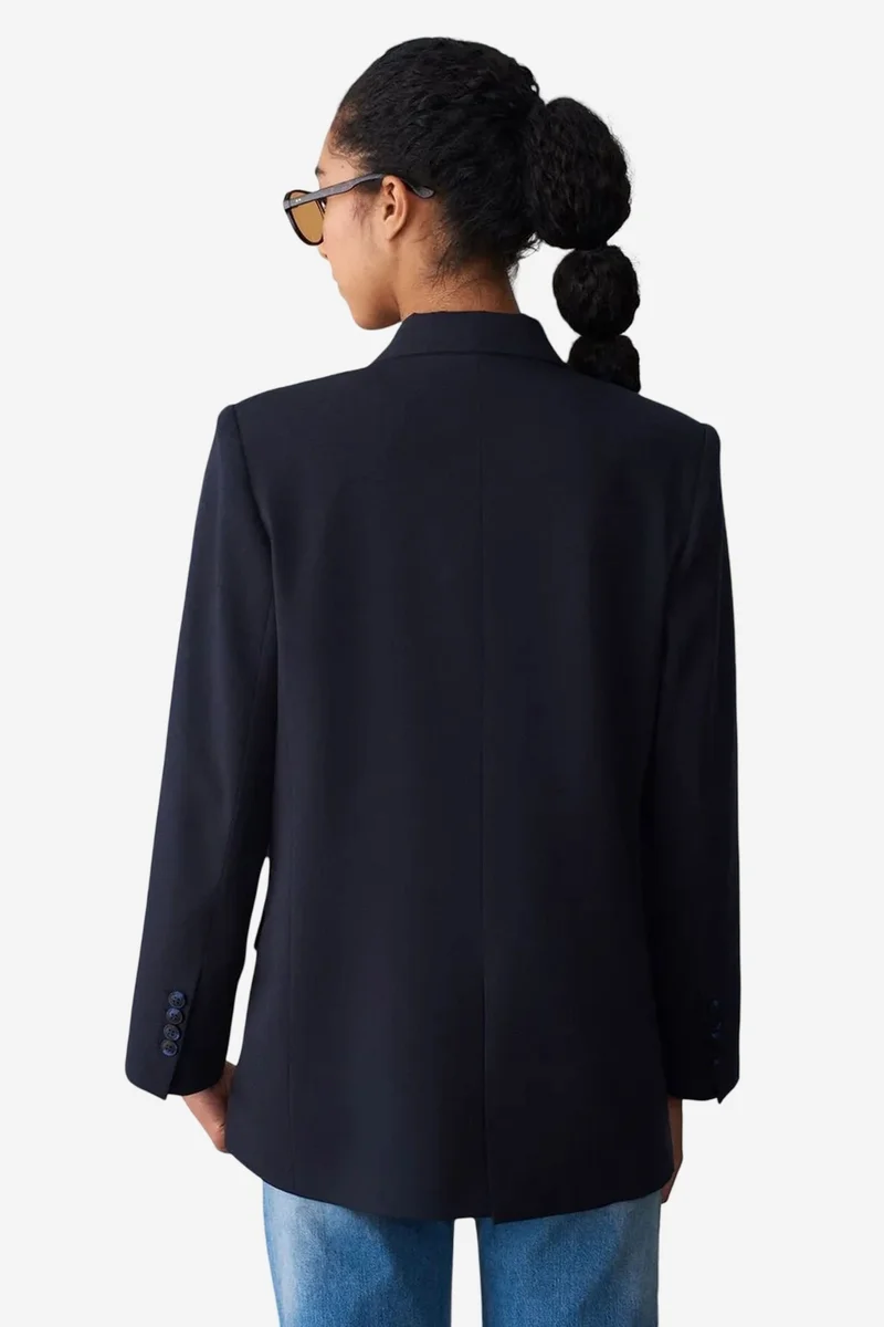 Dilvin Navy Blue DILVIN Oversized Long Crepe Blazer Jacket for Women | Best Price UAE