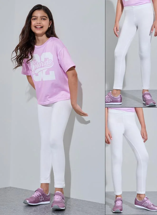 ستايلي Teen Girls Pack of 2 - White Cotton Leggings