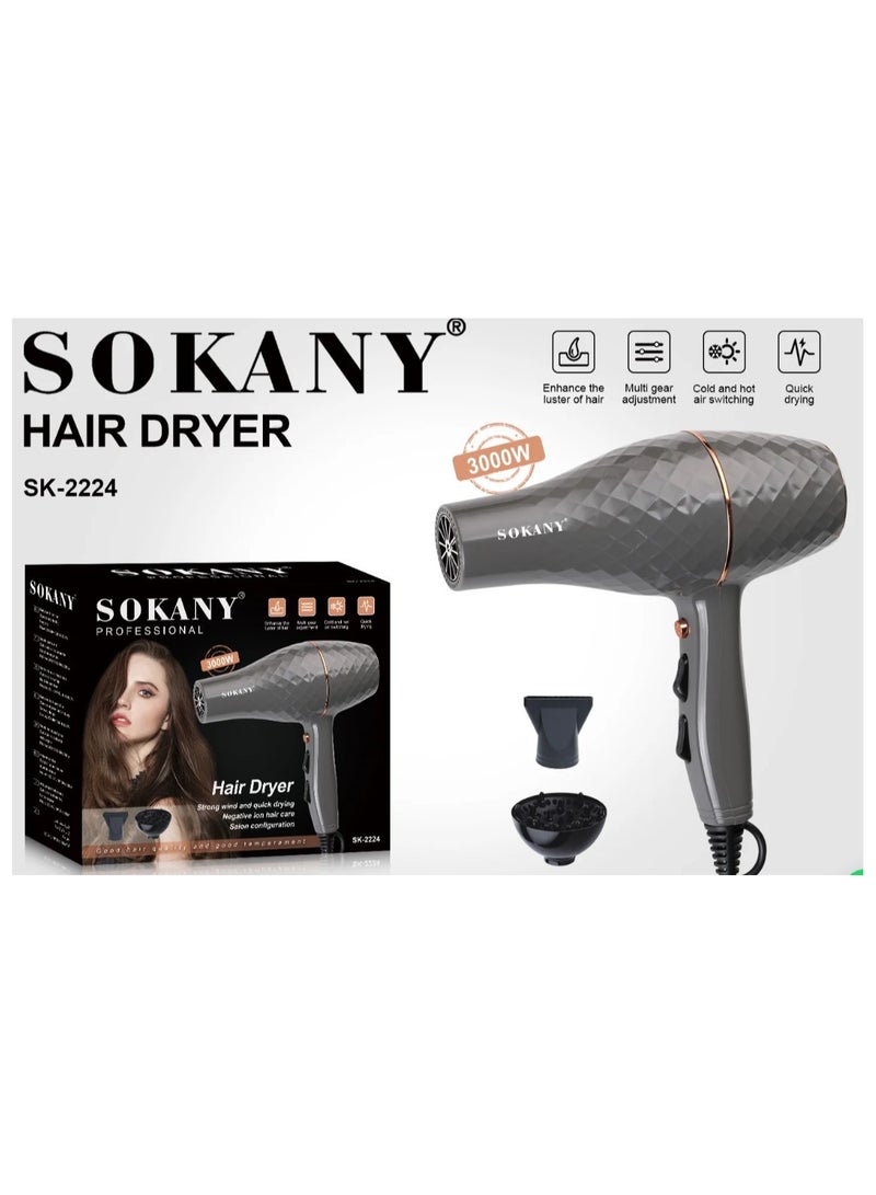 sokany SK-2224 Professional hair dryer with 3 extras - 3300W - Image 2