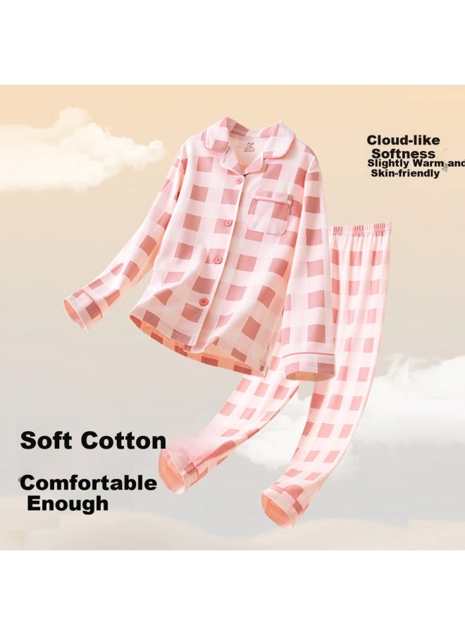 Top melon Dingguagua Children's Pajama Set, Spring And Summer Pure Cotton, For Older Girls, Home Wear, Open-front, 6026 Pink, Size 110 - Image 3