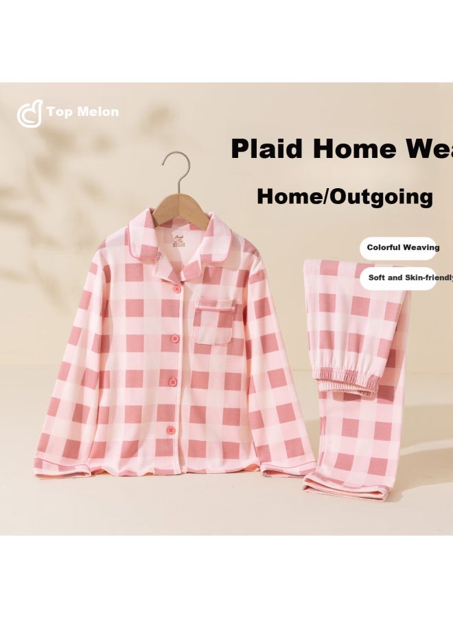 Top melon Dingguagua Children's Pajama Set, Spring And Summer Pure Cotton, For Older Girls, Home Wear, Open-front, 6026 Pink, Size 110 - Image 1