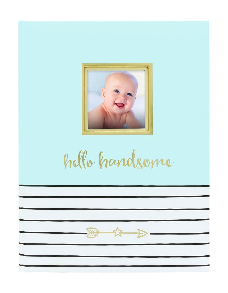 Pearhead Hello Handsome, First 5 Years Baby Memory Book with Photo Insert, Perfect Baby Keepsake, Blue 3x3 Inch (Pack of 1) - Image 1
