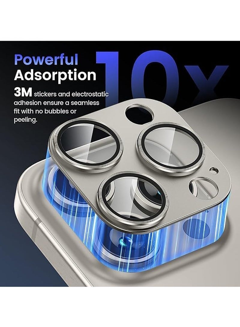 غطاء زجاجي مقوى لحماية عدسة الكاميرا لهاتف iPhone 15 Pro / iPhone 15 Pro Max مع حلقة معدنية واقية - تيتانيوم - Image 5