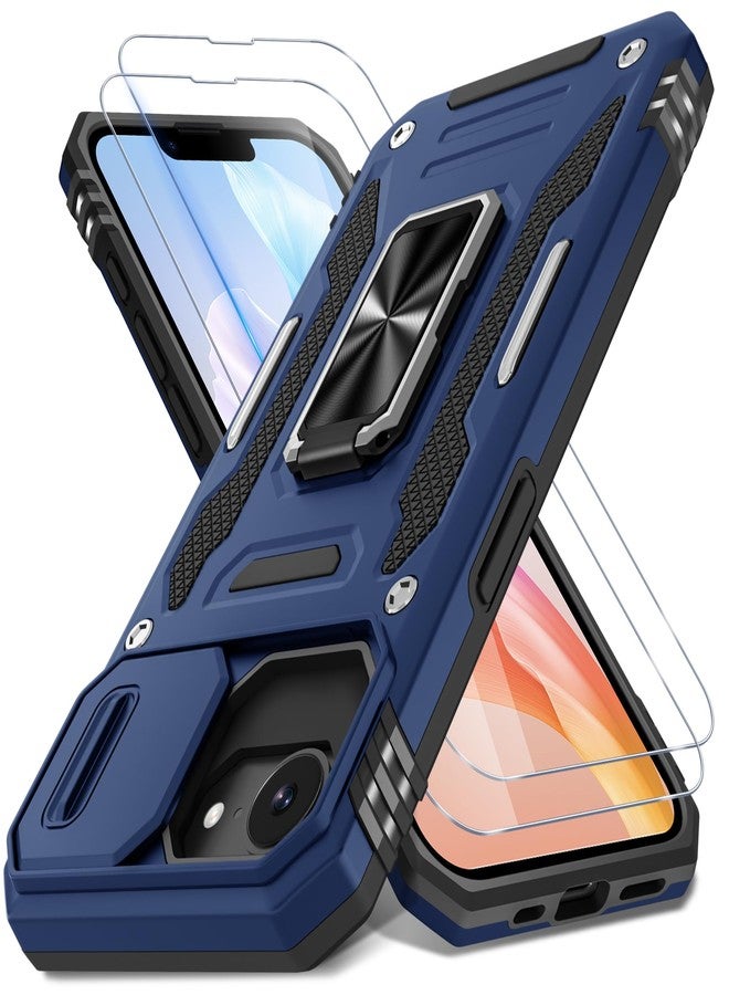 DEERLAMN Case for iPhone 16e with Slide Camera Cover+Screen Protector (2 Packs), Rotated Ring Kickstand Military Grade Shockproof Protective Cover-Navy Blue - Image 1
