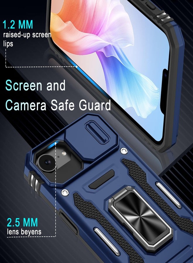DEERLAMN Case for iPhone 16e with Slide Camera Cover+Screen Protector (2 Packs), Rotated Ring Kickstand Military Grade Shockproof Protective Cover-Navy Blue - Image 5