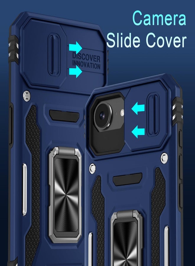 DEERLAMN Case for iPhone 16e with Slide Camera Cover+Screen Protector (2 Packs), Rotated Ring Kickstand Military Grade Shockproof Protective Cover-Navy Blue - Image 2