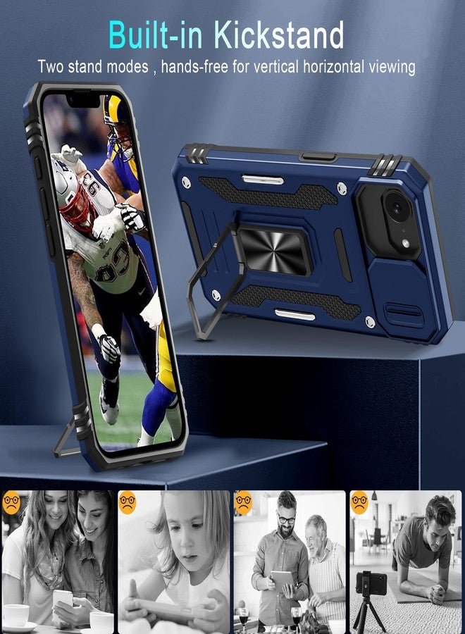 DEERLAMN Case for iPhone 16e with Slide Camera Cover+Screen Protector (2 Packs), Rotated Ring Kickstand Military Grade Shockproof Protective Cover-Navy Blue - Image 4