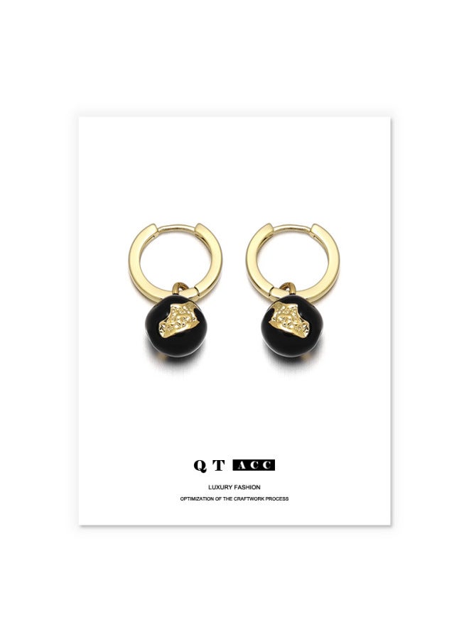 Brass Plated 18k Real Gold European And American Retro Fashion Exquisite Niche Versatile High-grade Drop Oil Ear Buckle Earrings