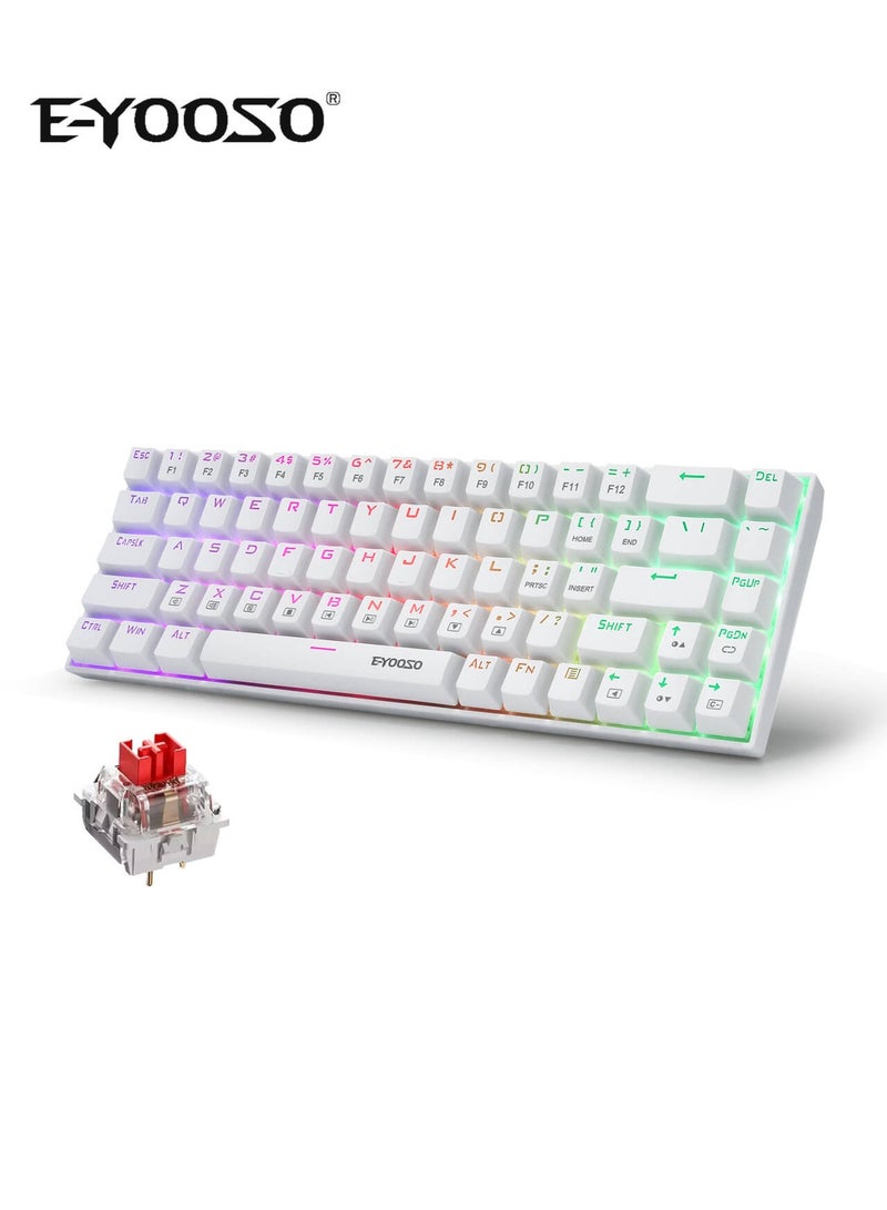 E-YOOSO Portable 65% Mechanical Gaming Keyboard, Z-686 Customizable Per-Key RGB Backlit, Compact 68 Keys Mini Wired Office Keyboard with Blue Switch for Windows Laptop PC Mac - White  - Image 1