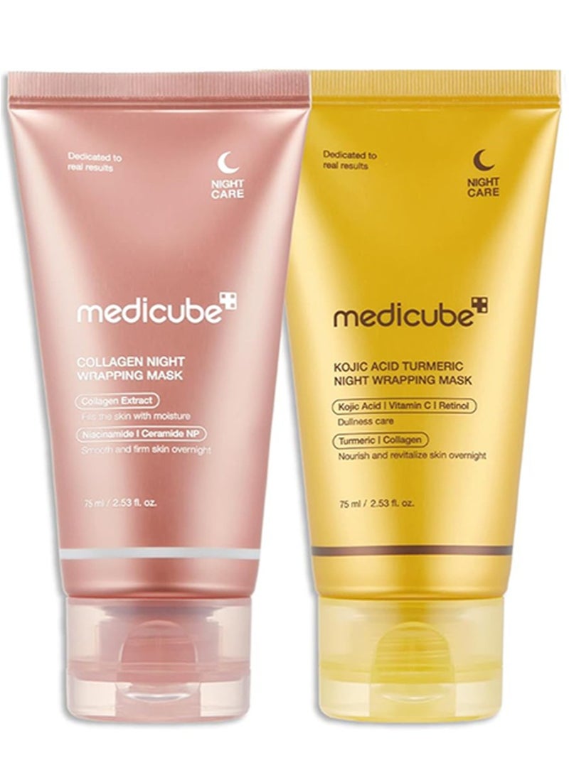 ميديكيوب قناع فيرال جلاس جلو الليلي المزدوج: قناع الكولاجين الليلي المقشر للوجه وقناع الكركم الليلي المقشر للوجه - Image 1