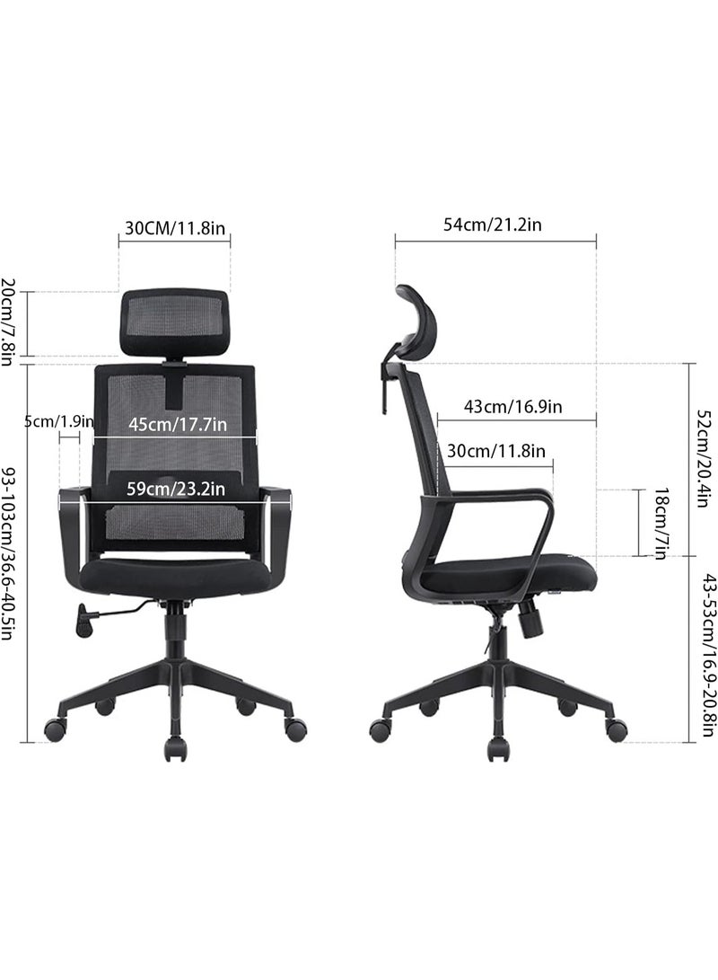 نادراب كرسي مكتبي مريح مع دعم قطني، كرسي كمبيوتر بشبكة ظهر عالية، كرسي دوار للمكتب، مزود بمساند ذراعين، وظيفة ميل، عجلات، شبكي قابل للتنفس، للبالغين أثناء العمل والدراسة - Image 5