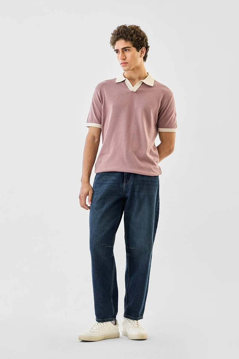 SNITCH Mauve Solid Half Sleeve Slim Fit T-Shirt