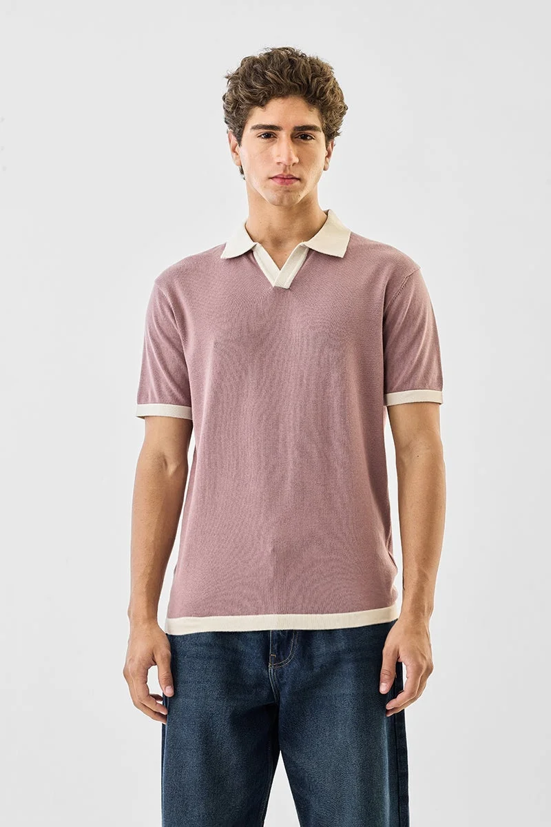 SNITCH Mauve Solid Half Sleeve Slim Fit T-Shirt