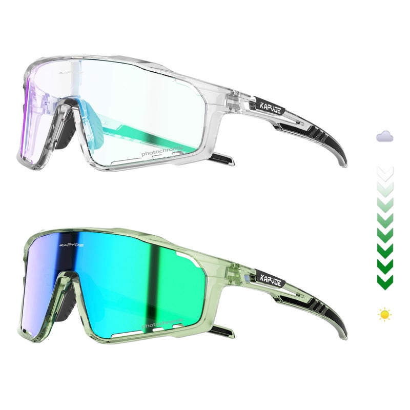 KAPVOE Photochromic Cycling Glasses for Men Women Sports Sunglasses Frame Discoloration HD Bike Glasses K76 - Image 1