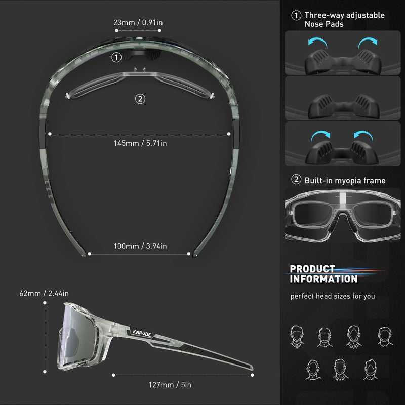 KAPVOE Photochromic Cycling Glasses for Men Women Sports Sunglasses Frame Discoloration HD Bike Glasses K76 - Image 5
