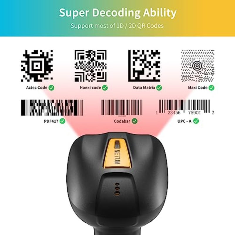 Upgraded QR Industrial Bluetooth Barcode Scanner with Charging Dock, Wireless 2D 1D Bar Code Reader 2600mAh Drop Protection Shock Dust Proof Hands Free for Windows Mac Android iOS RD-1200 - Image 2