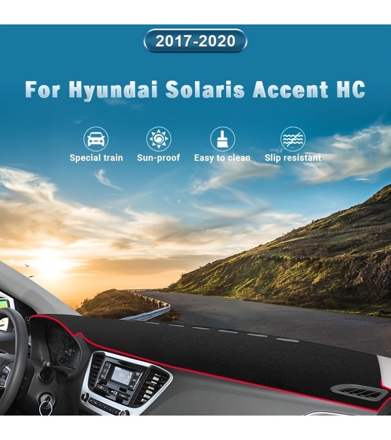 Red Left Hand Drive Dashboard Cover For Hyundai Solaris Accent HC 2017 2018 2019 2020 Car Instrument Panel Anti Glare Pad Carpet - Image 4