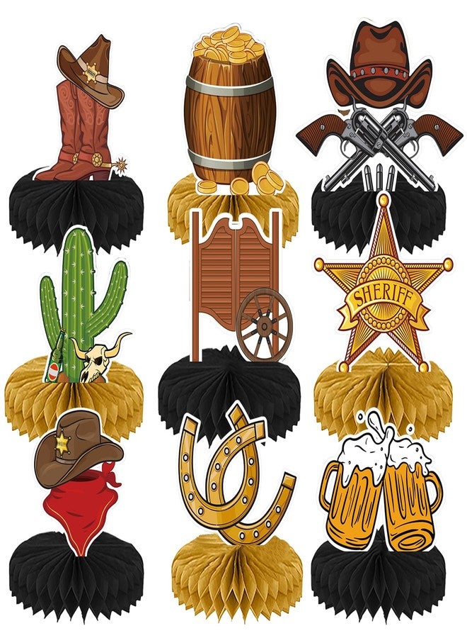 Oiuyamn 9 Pcs West Cowboy Honeycomb Centerpieces, 3D Cowboy Party Decorations, Tables Cowboy Party Decorations Western Themed Party Decorations Cowboy Birthday Party Supplies Boys Girls - Image 1