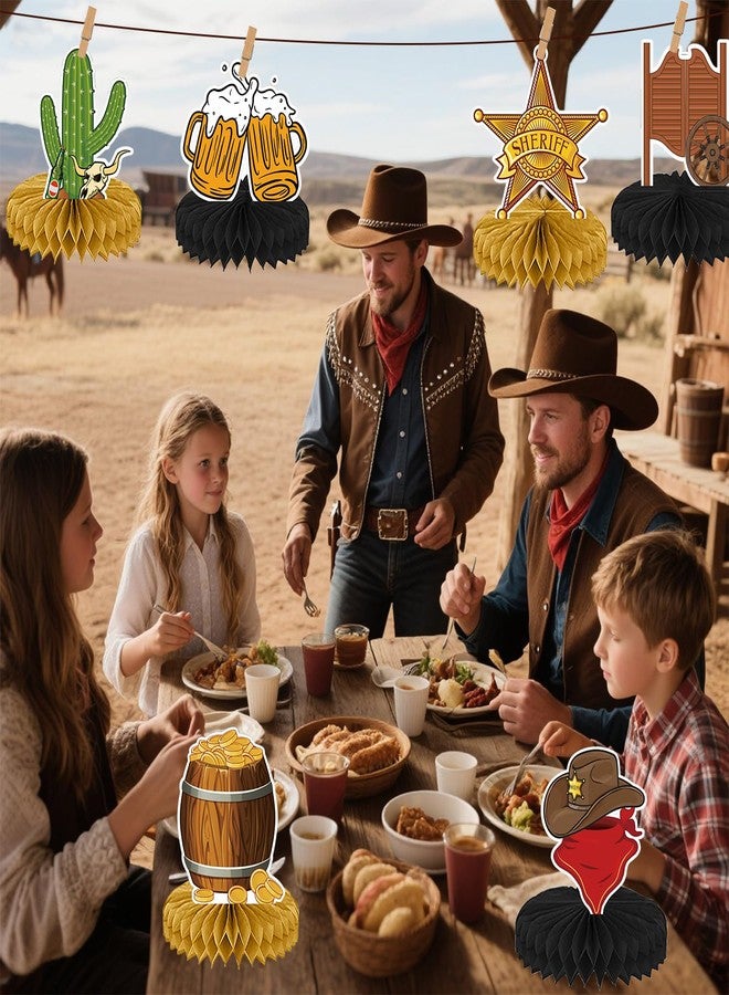 Oiuyamn 9 Pcs West Cowboy Honeycomb Centerpieces, 3D Cowboy Party Decorations, Tables Cowboy Party Decorations Western Themed Party Decorations Cowboy Birthday Party Supplies Boys Girls - Image 5