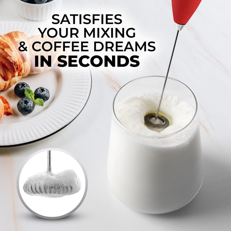 Zulay Kitchen Zulay Powerful Milk Frother for Coffee with Upgraded Titanium Motor - Handheld Frother Electric Whisk, Milk Foamer, Mini Mixer and Coffee Blender Frother for Frappe, Latte, Matcha, No Stand - Red - Image 2