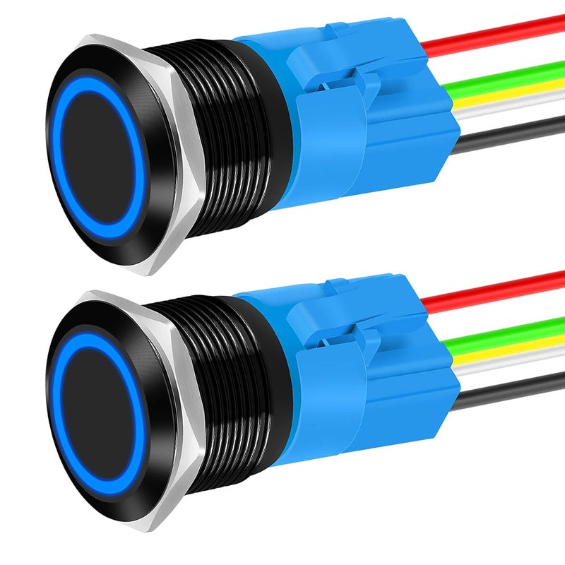 DaierTek Latching Push Button Switch 12V Waterproof Blue LED 22mm Metal Push Button Switch - 2pcs - Image 1