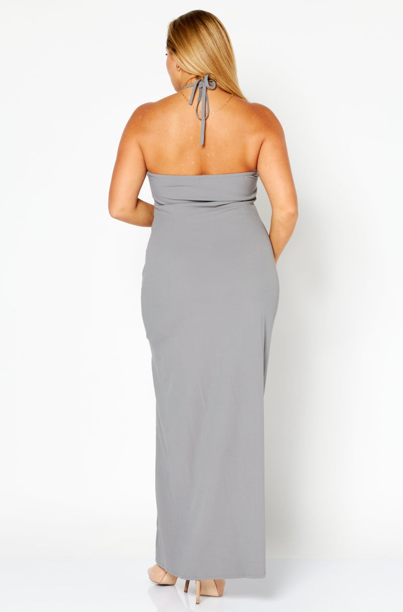 Extro&Vert Women Solid Cut Out Maxi Dress, Grey - Image 2