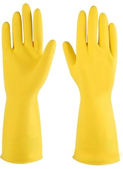 Tick Mark Tick Mark Reusable Heavy Duty Hand Gloves For Dishwashing Gardening Kitchen Cleaning NonSlippery Durable Long Elbow Length 1 Pair Yellow 