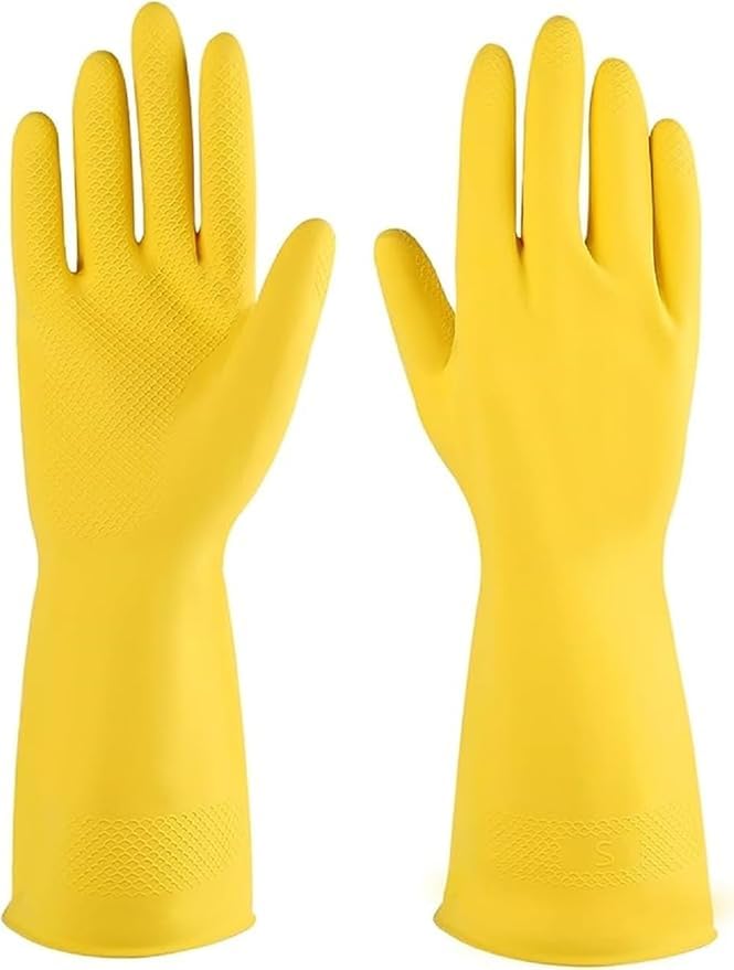 Tick Mark Reusable Heavy Duty Hand Gloves For Dishwashing Gardening Kitchen Cleaning NonSlippery Durable Long Elbow Length 1 Pair Yellow
