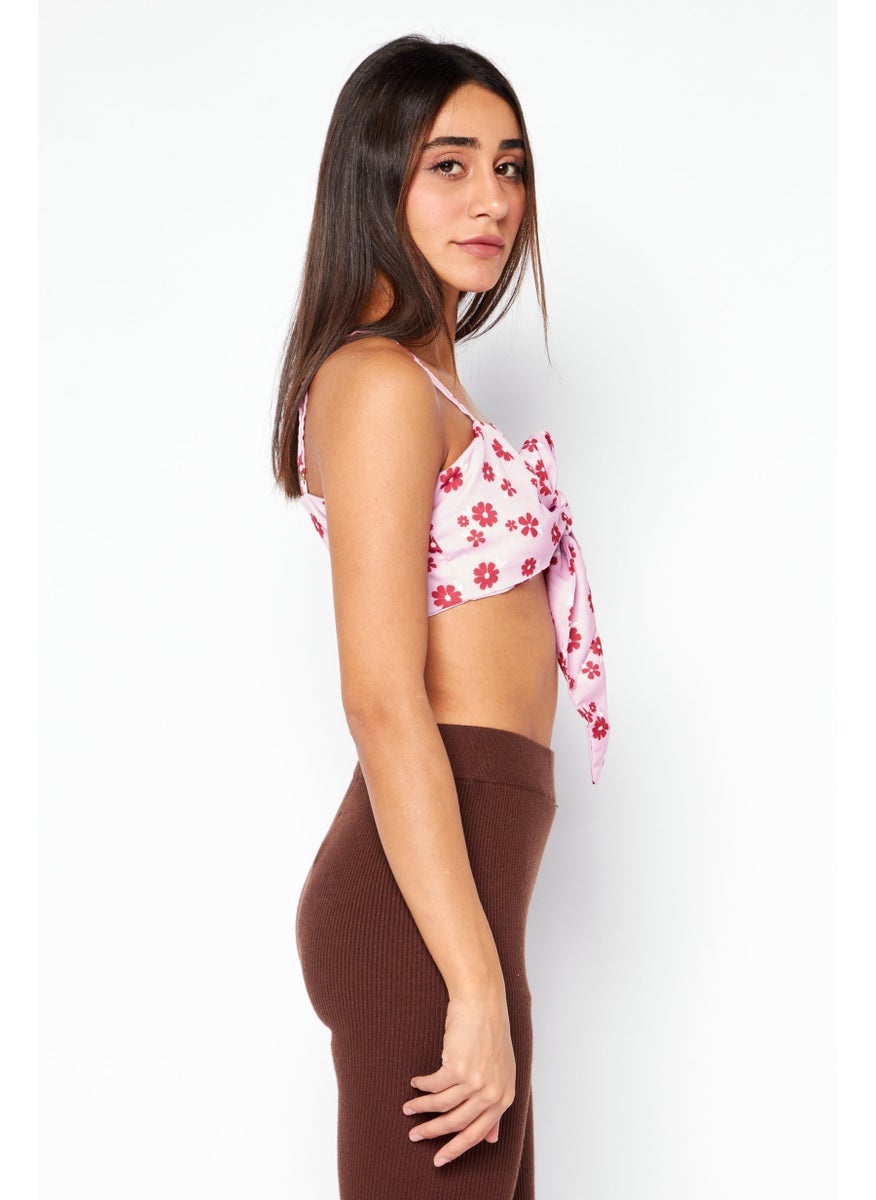 Skinny Dip London Women Tie Neck Sleeveless Floral Print Cami Top, Pink Combo  - Image 3