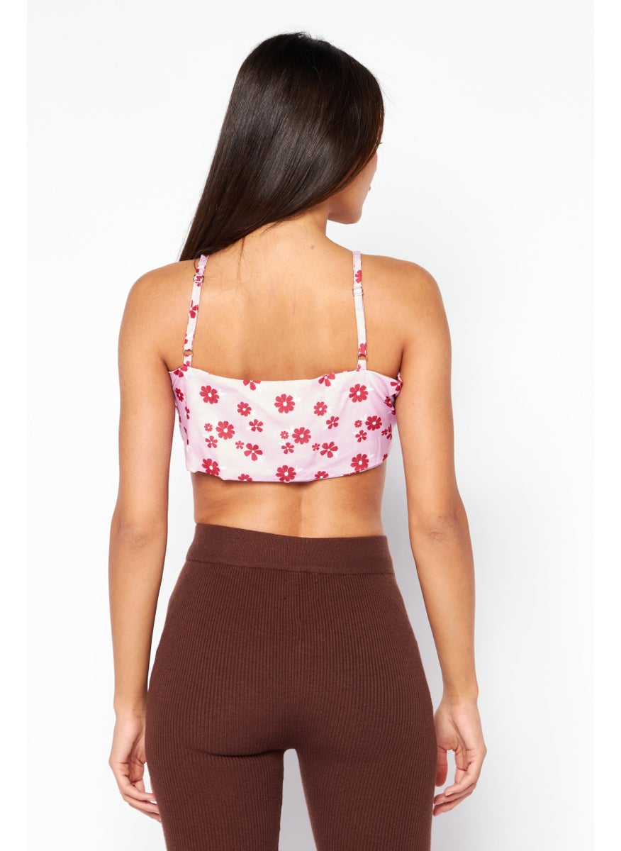 Skinny Dip London Women Tie Neck Sleeveless Floral Print Cami Top, Pink Combo  - Image 4