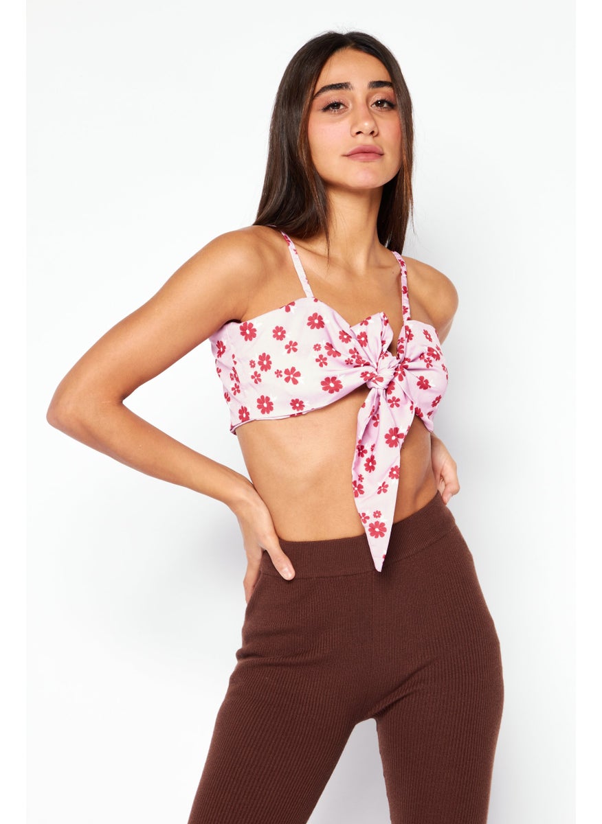 Skinny Dip London Women Tie Neck Sleeveless Floral Print Cami Top, Pink Combo  - Image 1