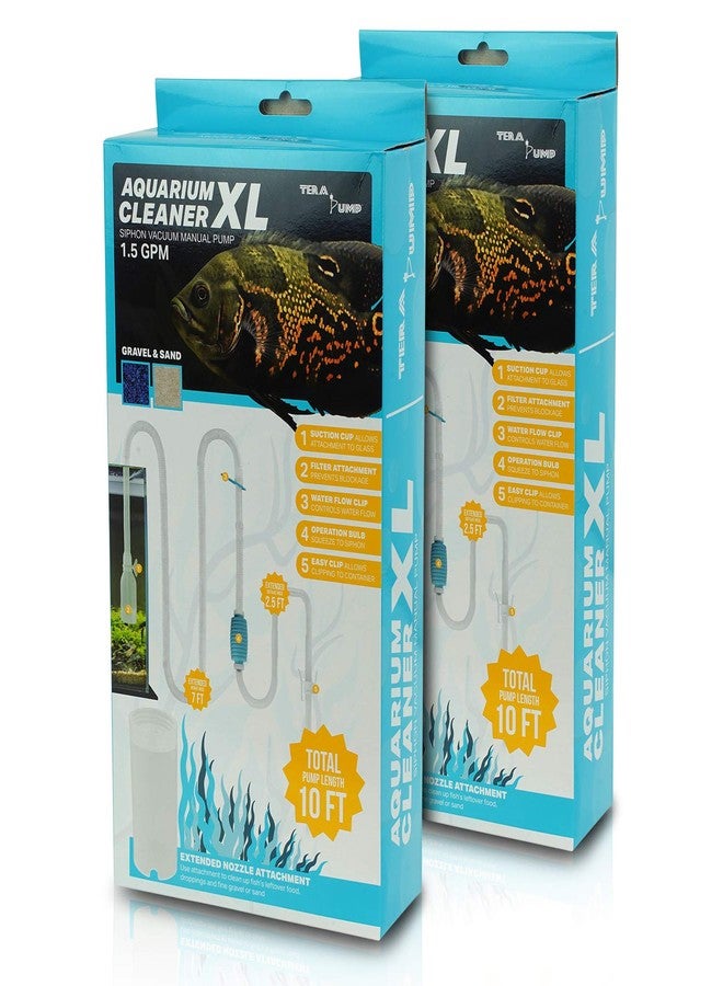 TERA PUMP 2 Pack Extra Long 10 FT Fish Tank Gravel Cleaner Siphon - Manual Water Pump for Aquariums 10 Gallons - BPA-Free Water Change Siphon Hose - Image 1