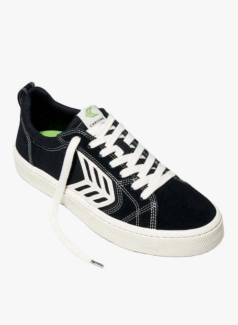كاريوما CATIBA PRO Low Black Suede and Canvas Contrast Thread Ivory Logo Sneaker