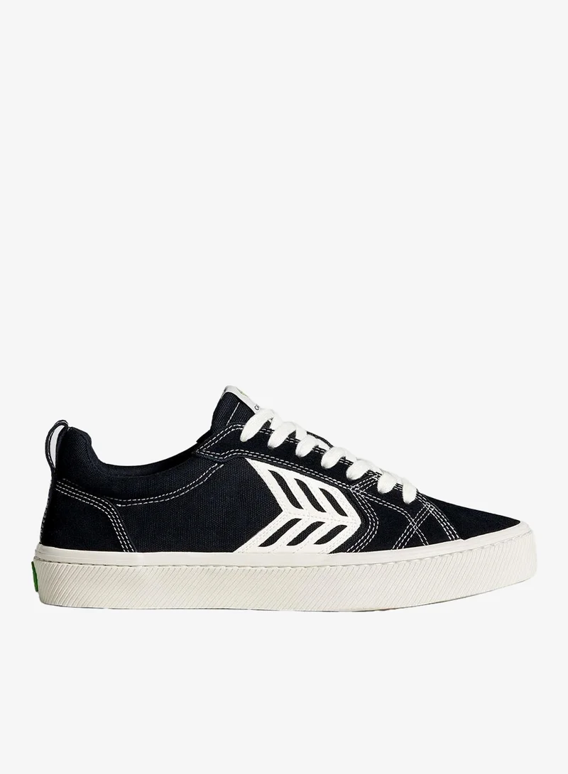 CATIBA PRO Low Black Suede and Canvas Contrast Thread Ivory Logo Sneaker
