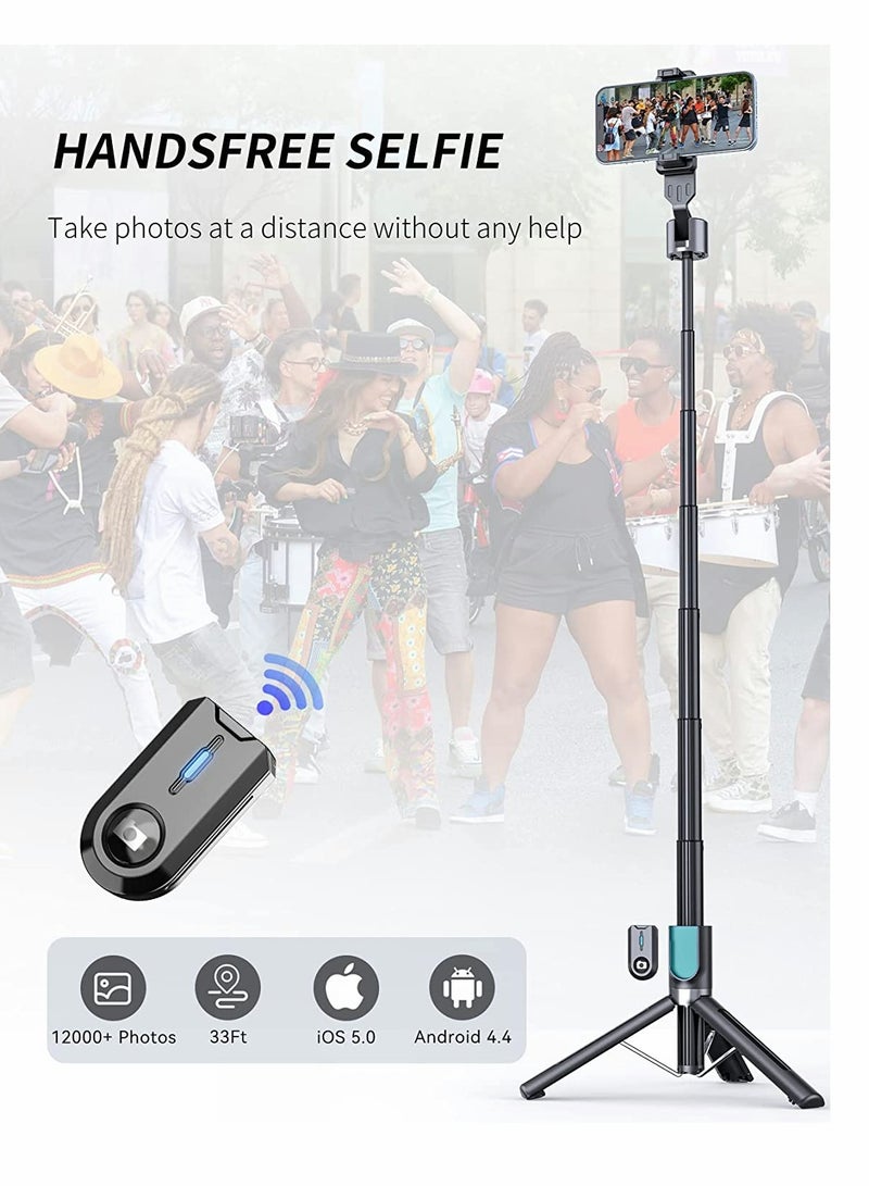 Portable Bluetooth Selfie Stick Tripod with Detachable Remote LED Light Compatible with iPhone Samsung Android for Live Streaming - Image 4