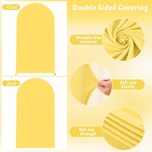PARTISKY 6FT Wedding Arch Cover Yellow Gold Spandex Fitted Wedding Arch Stand Covers Round Top Chiara Backdrop Cover for Birthday Party Ceremony Banquet Decoration - Image 2