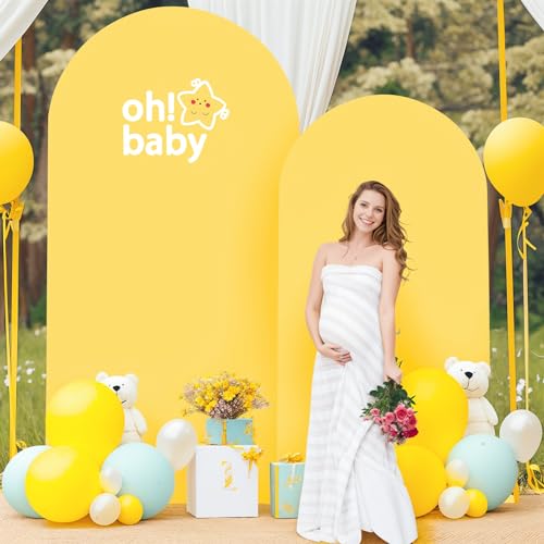 PARTISKY 6FT Wedding Arch Cover Yellow Gold Spandex Fitted Wedding Arch Stand Covers Round Top Chiara Backdrop Cover for Birthday Party Ceremony Banquet Decoration - Image 5