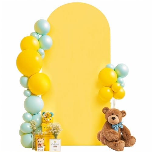 PARTISKY 6FT Wedding Arch Cover Yellow Gold Spandex Fitted Wedding Arch Stand Covers Round Top Chiara Backdrop Cover for Birthday Party Ceremony Banquet Decoration - Image 1