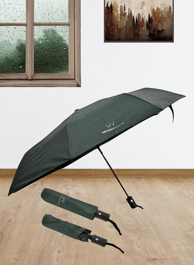 FABINALIV Green Solid Auto ON/OFF Waterproof Automatic Compact Umbrella (FLUB-1039-Green) - Image 4