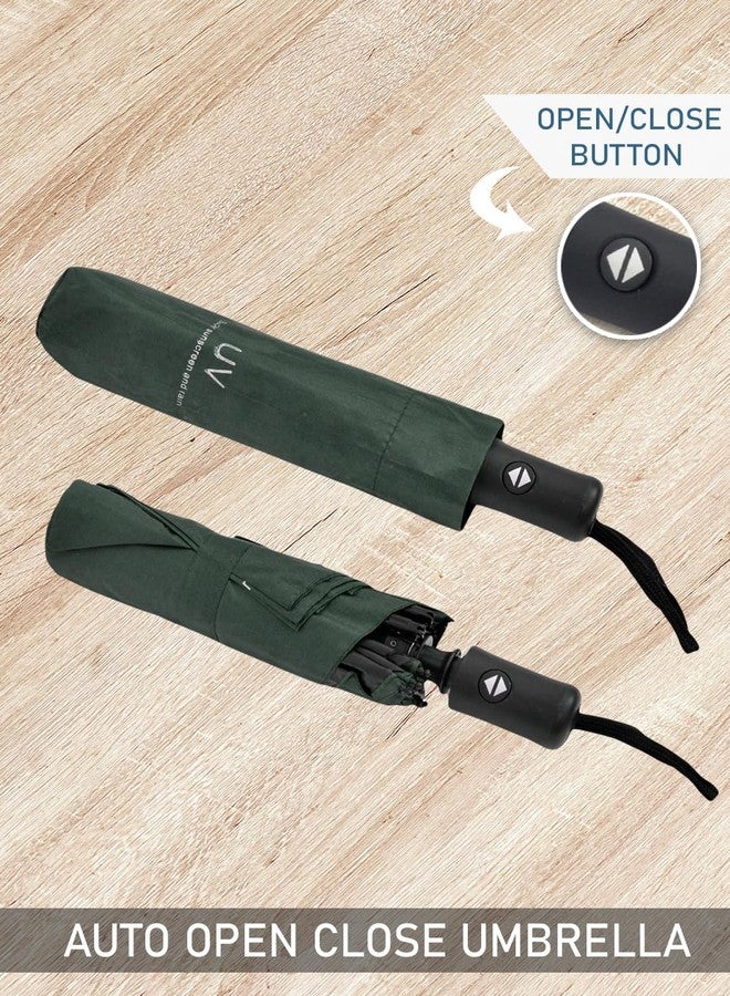 FABINALIV Green Solid Auto ON/OFF Waterproof Automatic Compact Umbrella (FLUB-1039-Green) - Image 3