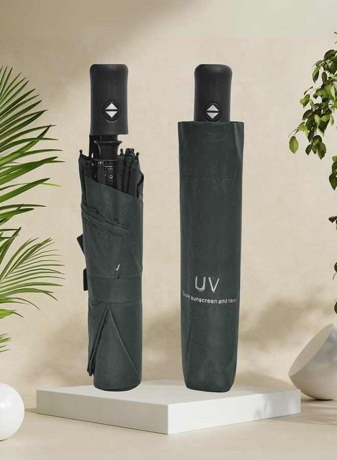 FABINALIV Green Solid Auto ON/OFF Waterproof Automatic Compact Umbrella (FLUB-1039-Green) - Image 2