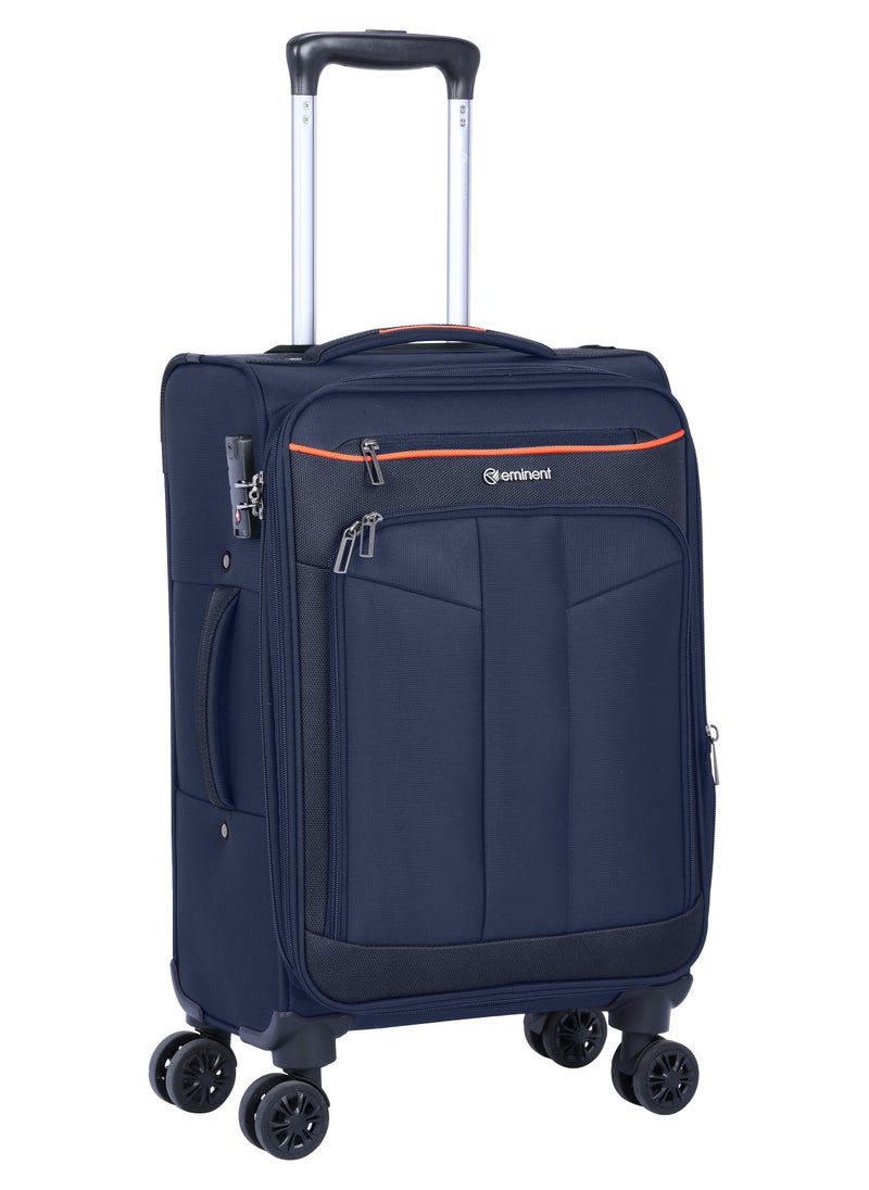 eminent - Unisex Soft Travel Bag Cabin Luggage Trolley Polyester Lightweight Expandable 4 Double Spinner Wheeled Suitcase with 3 Digit TSA lock E788 Navy Blue - Image 1