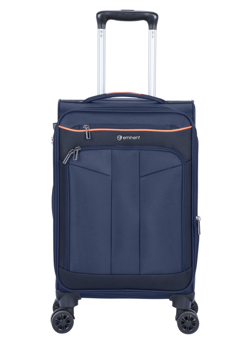 eminent - Unisex Soft Travel Bag Cabin Luggage Trolley Polyester Lightweight Expandable 4 Double Spinner Wheeled Suitcase with 3 Digit TSA lock E788 Navy Blue - Image 1
