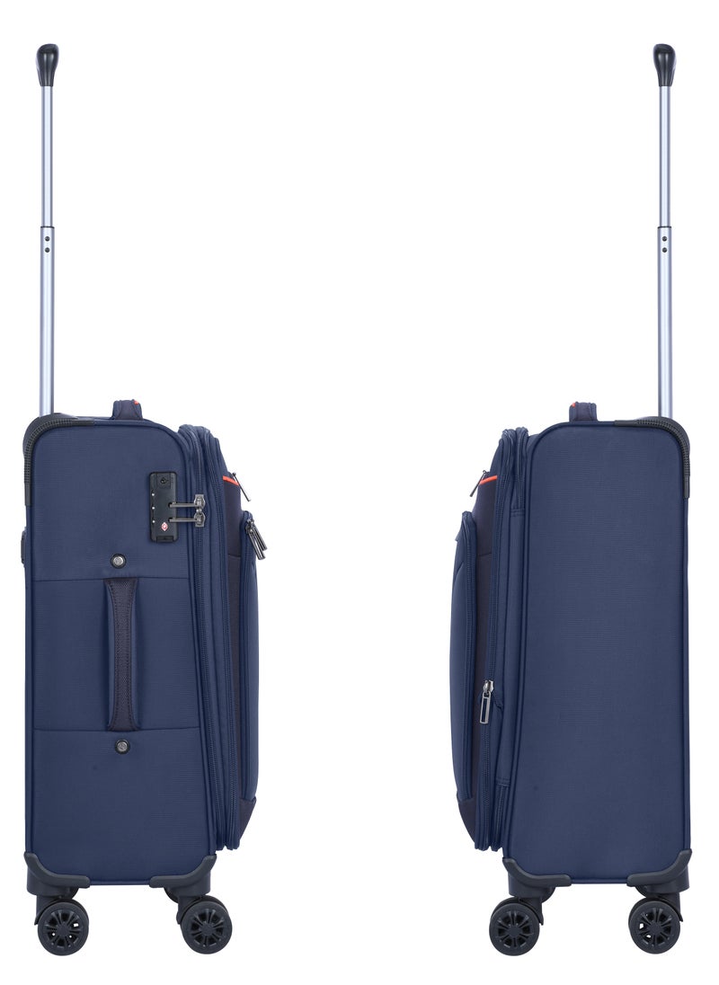 eminent - Unisex Soft Travel Bag Cabin Luggage Trolley Polyester Lightweight Expandable 4 Double Spinner Wheeled Suitcase with 3 Digit TSA lock E788 Navy Blue - Image 1