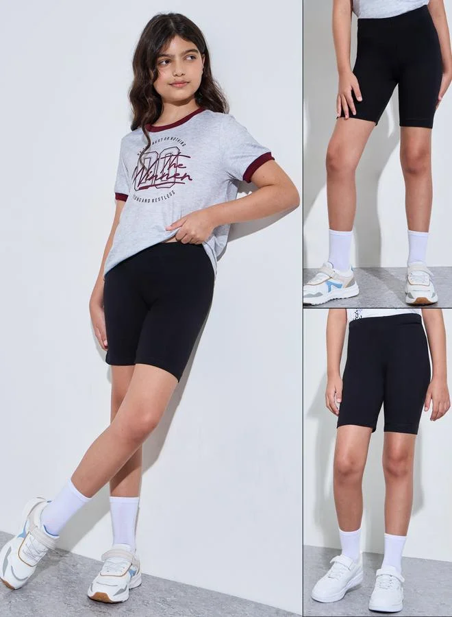 ستايلي Teen Girls Pack of 2 - Black Cotton Cycling Shorts