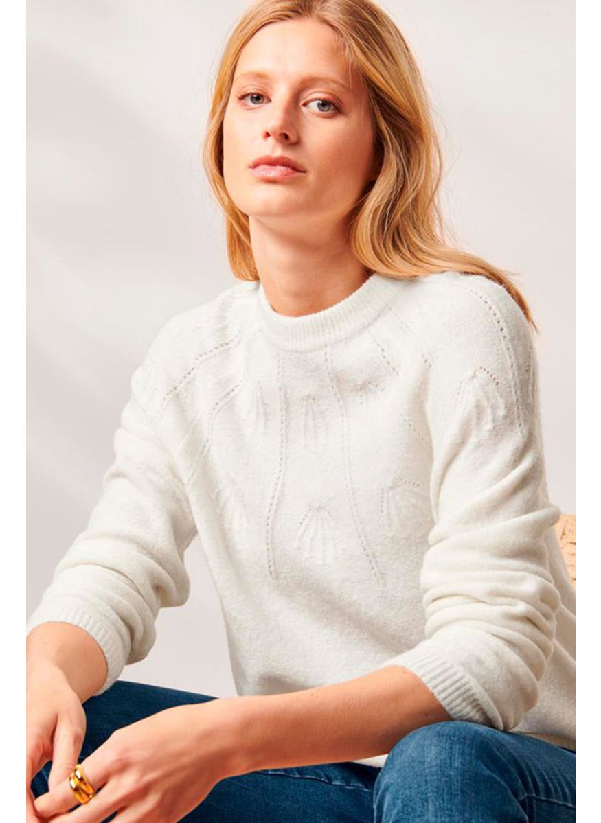 Tchibo Women Crew Neck Long Sleeve Knitted Sweater, White  - Image 1