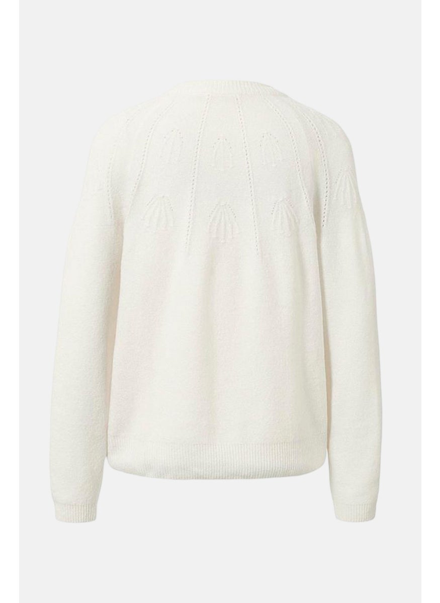Tchibo Women Crew Neck Long Sleeve Knitted Sweater, White  - Image 3